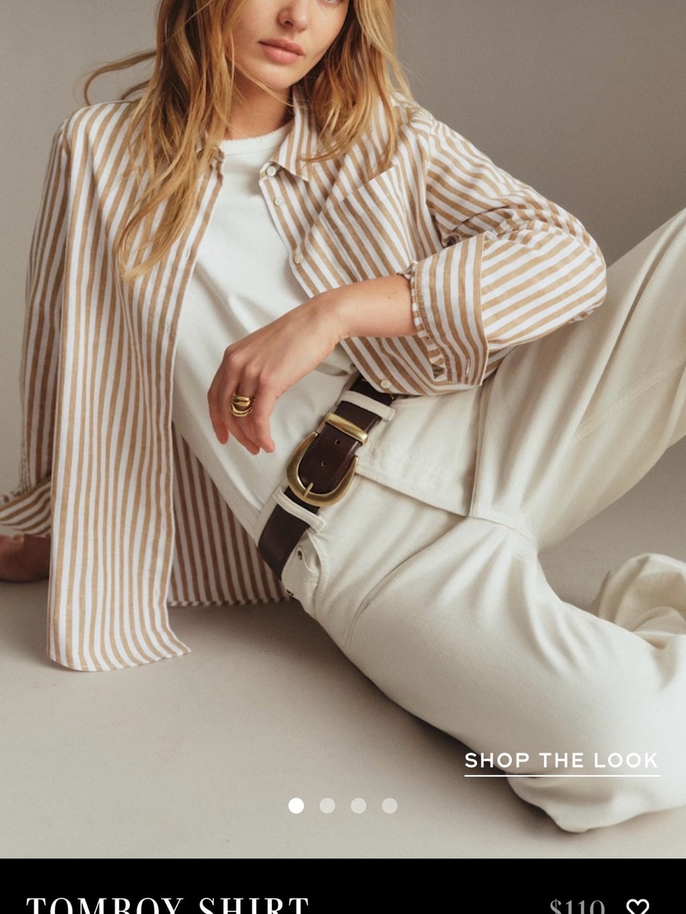Sézane Tom Boy Ecru Camel Striped Button-Front shirt